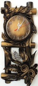 CZARNO-MOSIĘŻNY ZEGAR SCIENNY ZE SKÓRY I BAMBUSA- B17-4