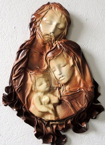 Płaskorzeźba ŚWIĘTA RODZINA wykonana ręcznie ze skóry, ORYGINALNY PREZENT, pamiątka, NA ŚLUB, jubileusz, Podziękowanie, MOŻLIWA DEDYKACJA - GRAWER