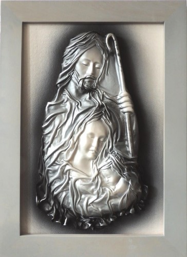 Wyjątkowy obraz z ŚWIĘTĄ RODZINĄ ze skóry, posrebrzany